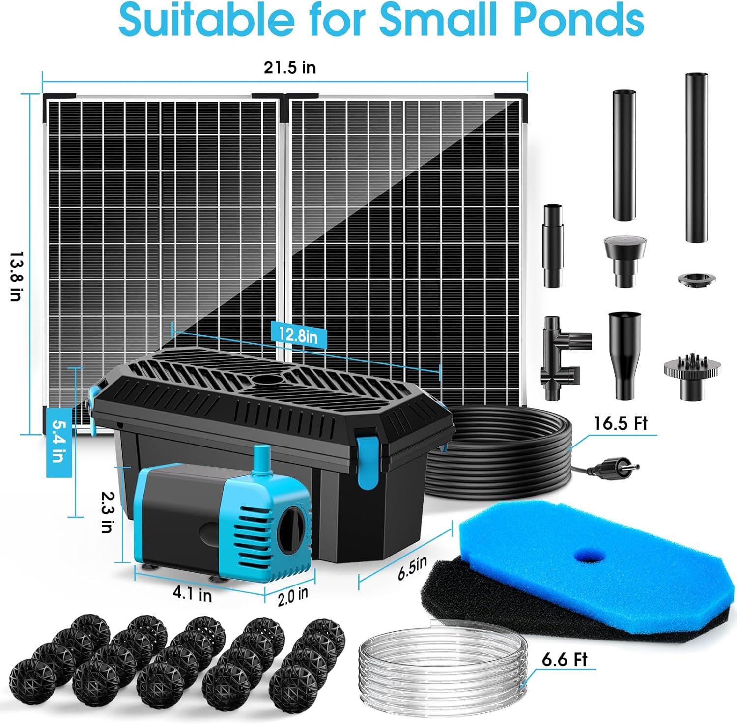 40W Solar Water Pond Pump & Filter Kit - 580GPH Adjustable Flow - Suitable for Small Ponds