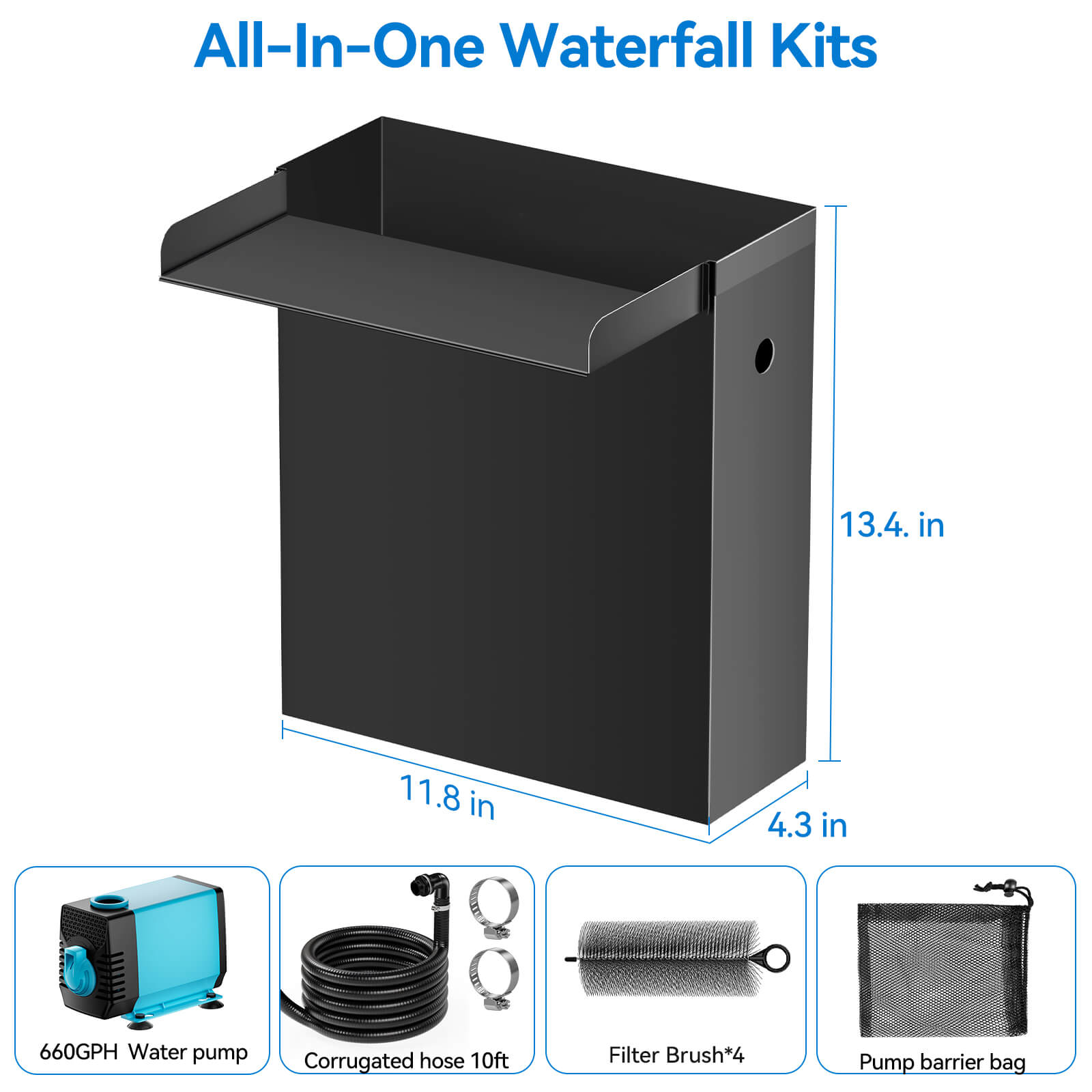 4′ x 4′ Pond Pro Kit | 5-in-1 Filter, Waterfall, Lights, Pond Liner & Underlayment