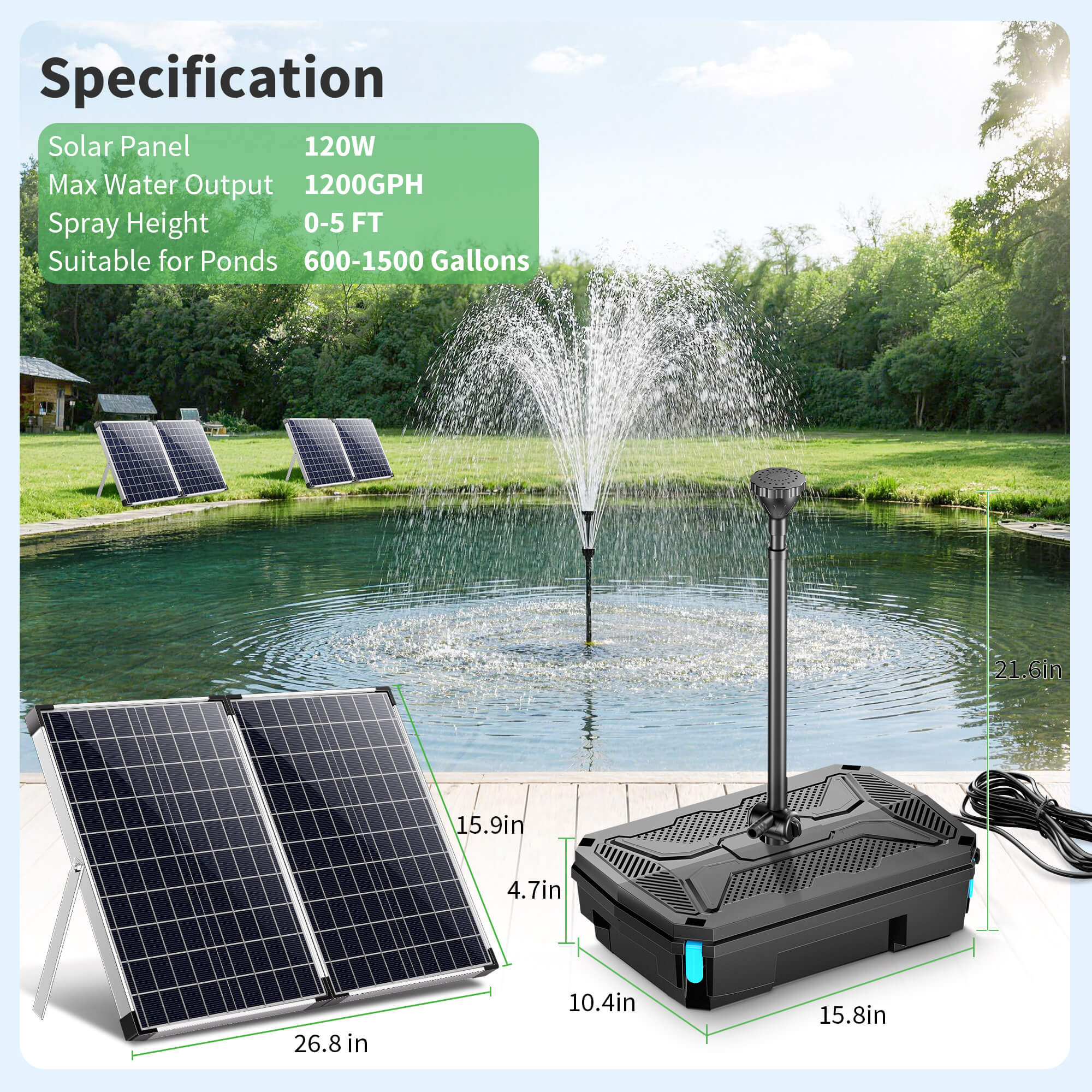 P3120 120W 1600GPH Solar Pond Filter Fountain