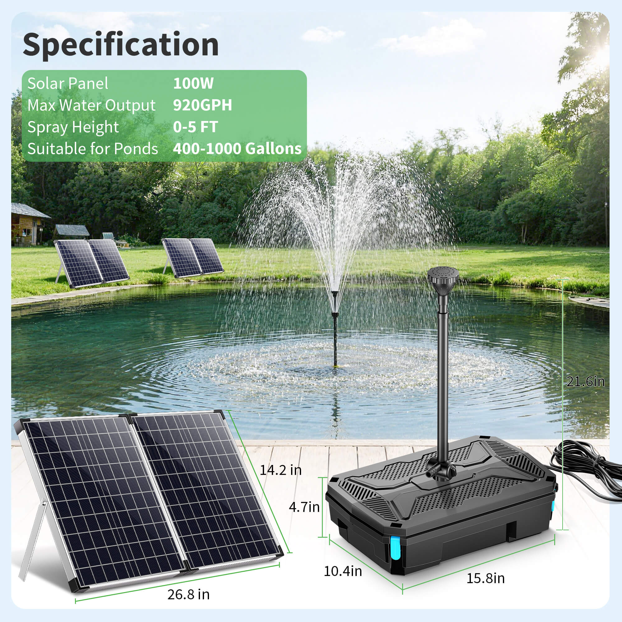 P3100 100W 1200GPH Solar Pond Filter Fountain