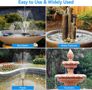 6.5W Solar Water Fountain Pump - Built-in 2400mAh Battery, 80GPH, 8 Different Sprayers Easy to Use and Widely Used