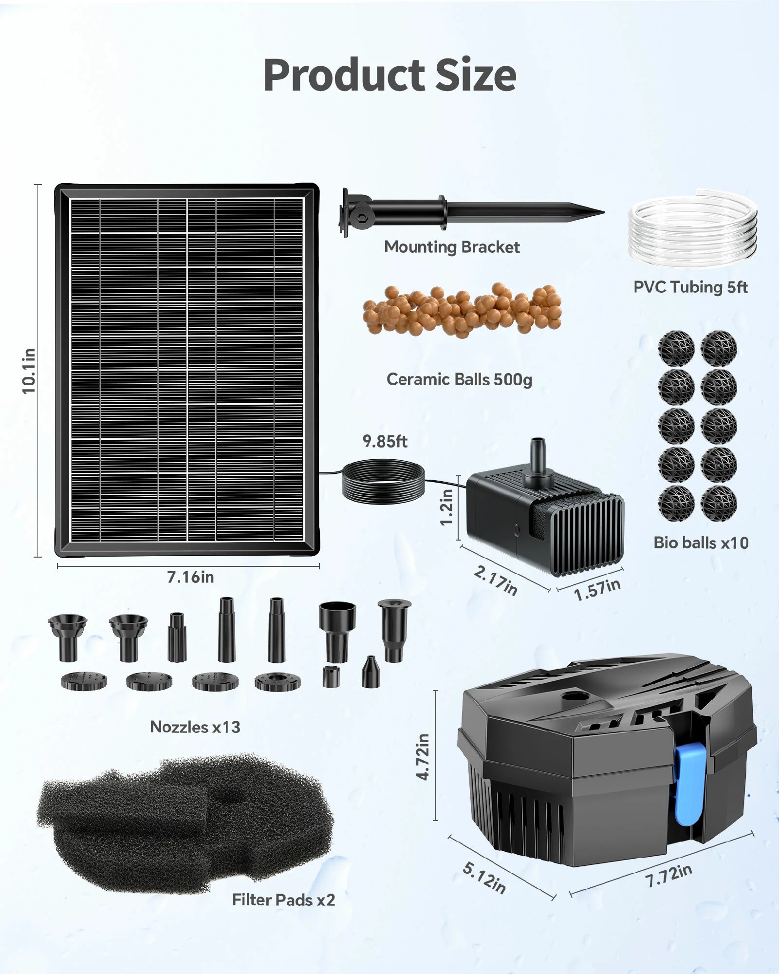 8W Solar Pond Filter Fountain with Battery