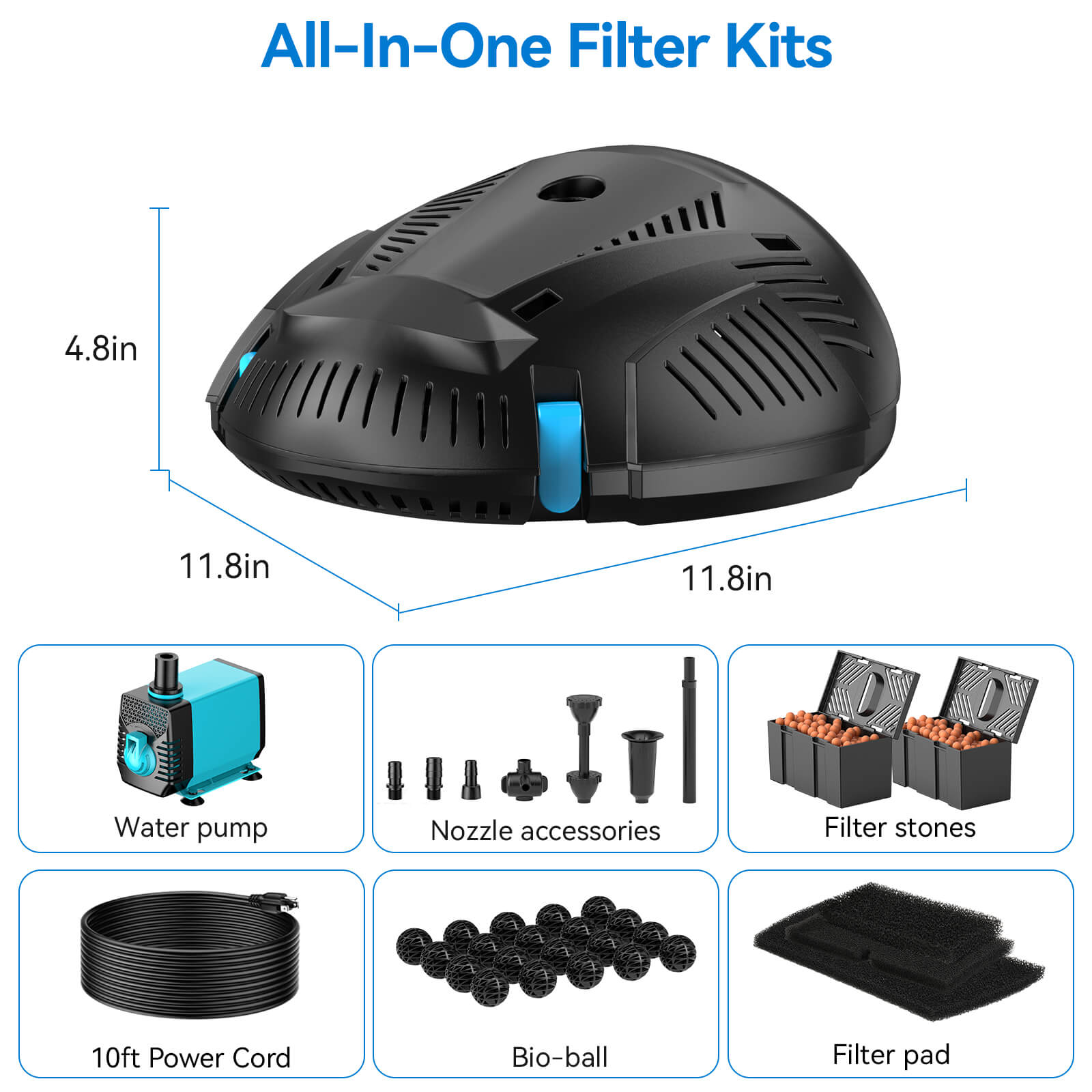 4′ x 4′ Pond Pro Kit | 5-in-1 Filter, Waterfall, Lights, Pond Liner & Underlayment