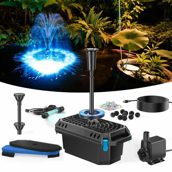 PF360 660GPH Pond Filter Fountain with Light (UV Light & Remote Control)