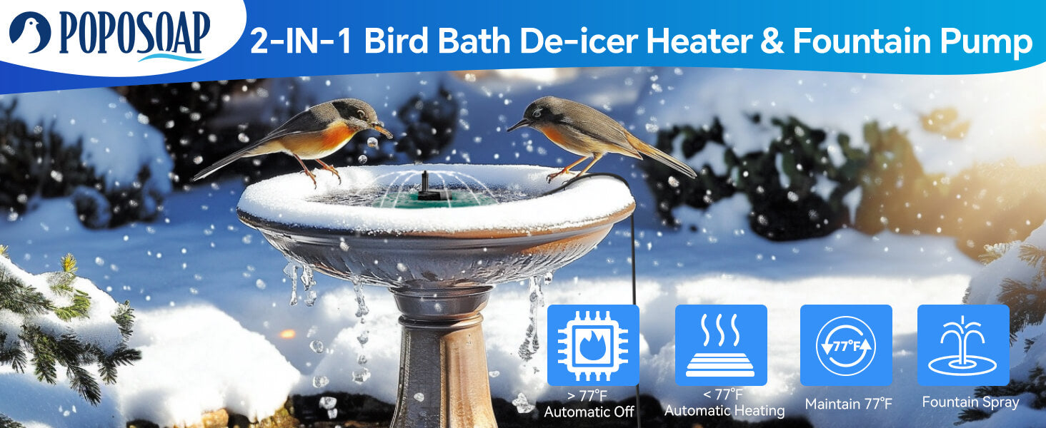 2-in-1 Bird Bath De-icer & Fountain Pump