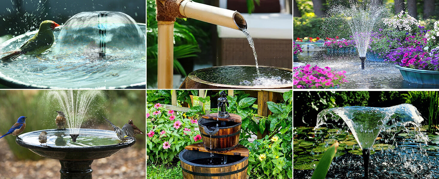 Garden fountain scenario for a solar water fountain kit