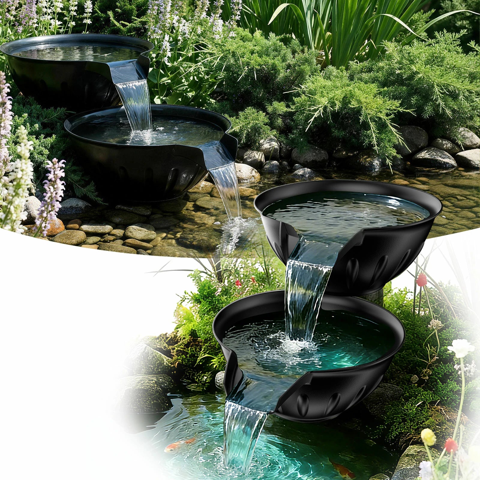 40W 660GPH Spillway Fountain Kit with 2 Basins