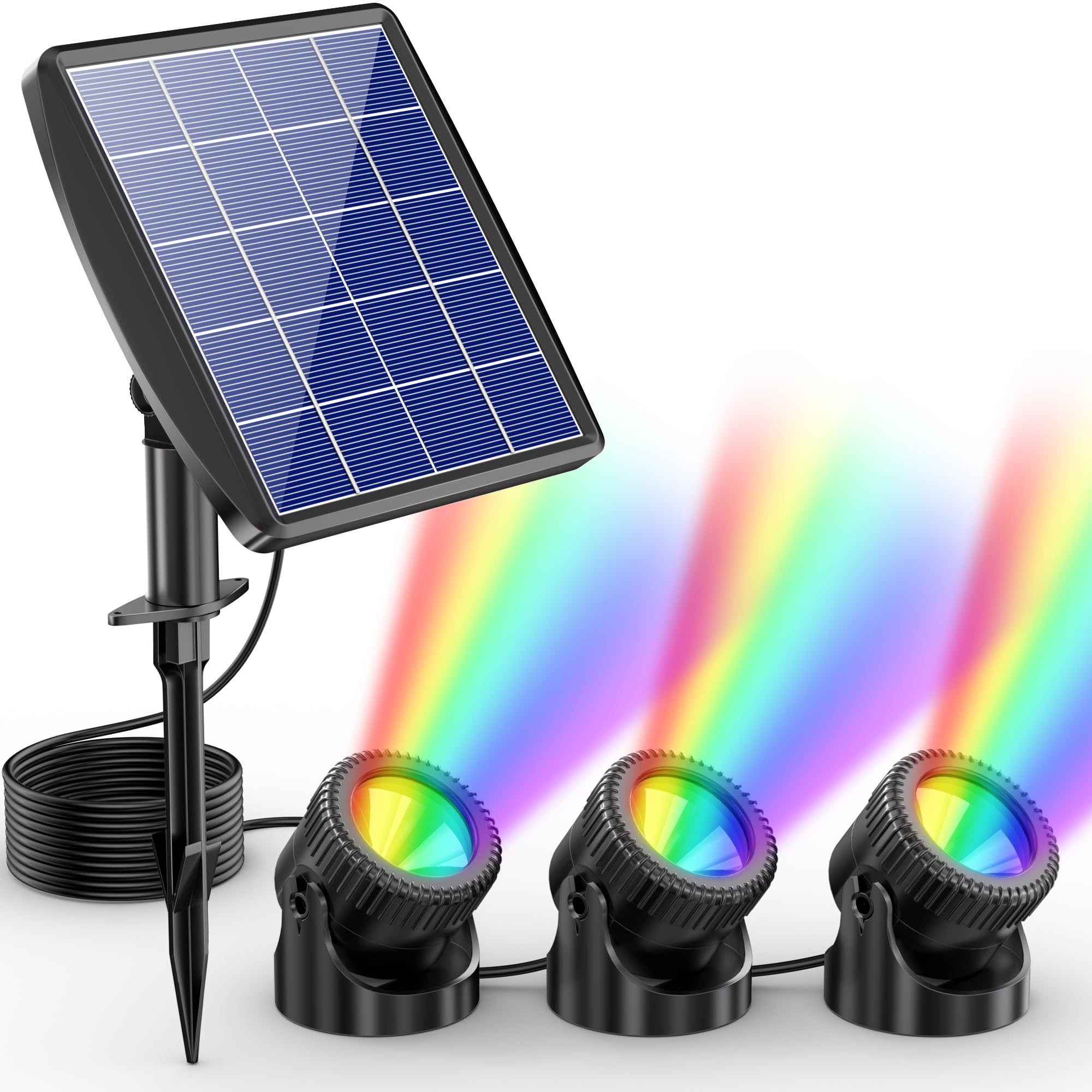 3-Head Colored Underwater Solar Pond Lights