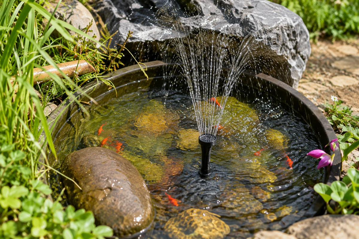 Garden fountain using the all-in-one water feature kit