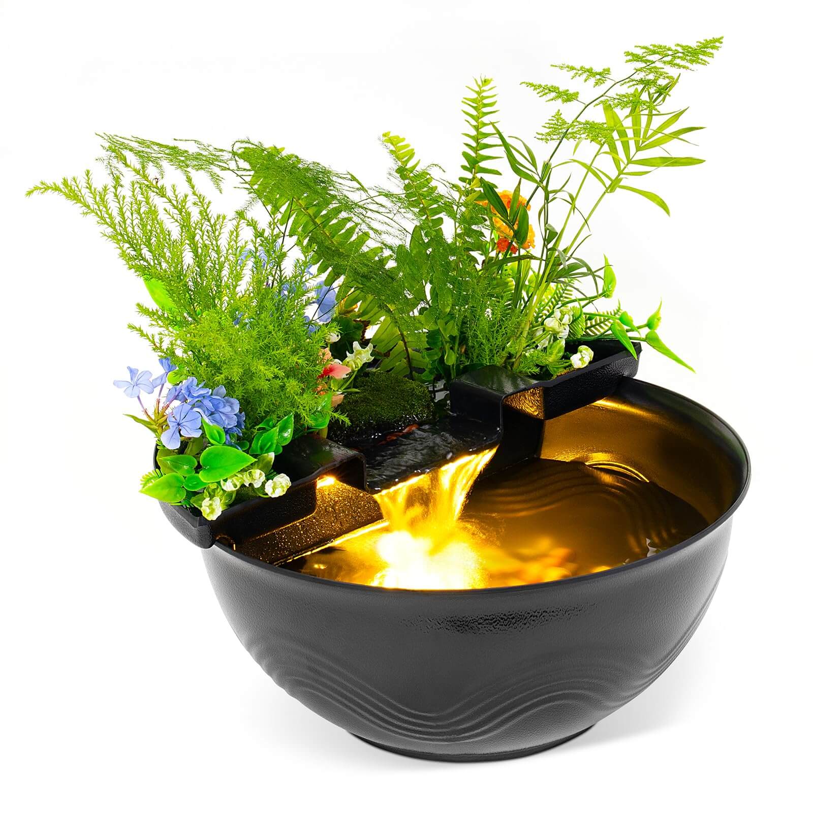 Mini Water Garden Pond Kit with Waterfall & LED Lighting