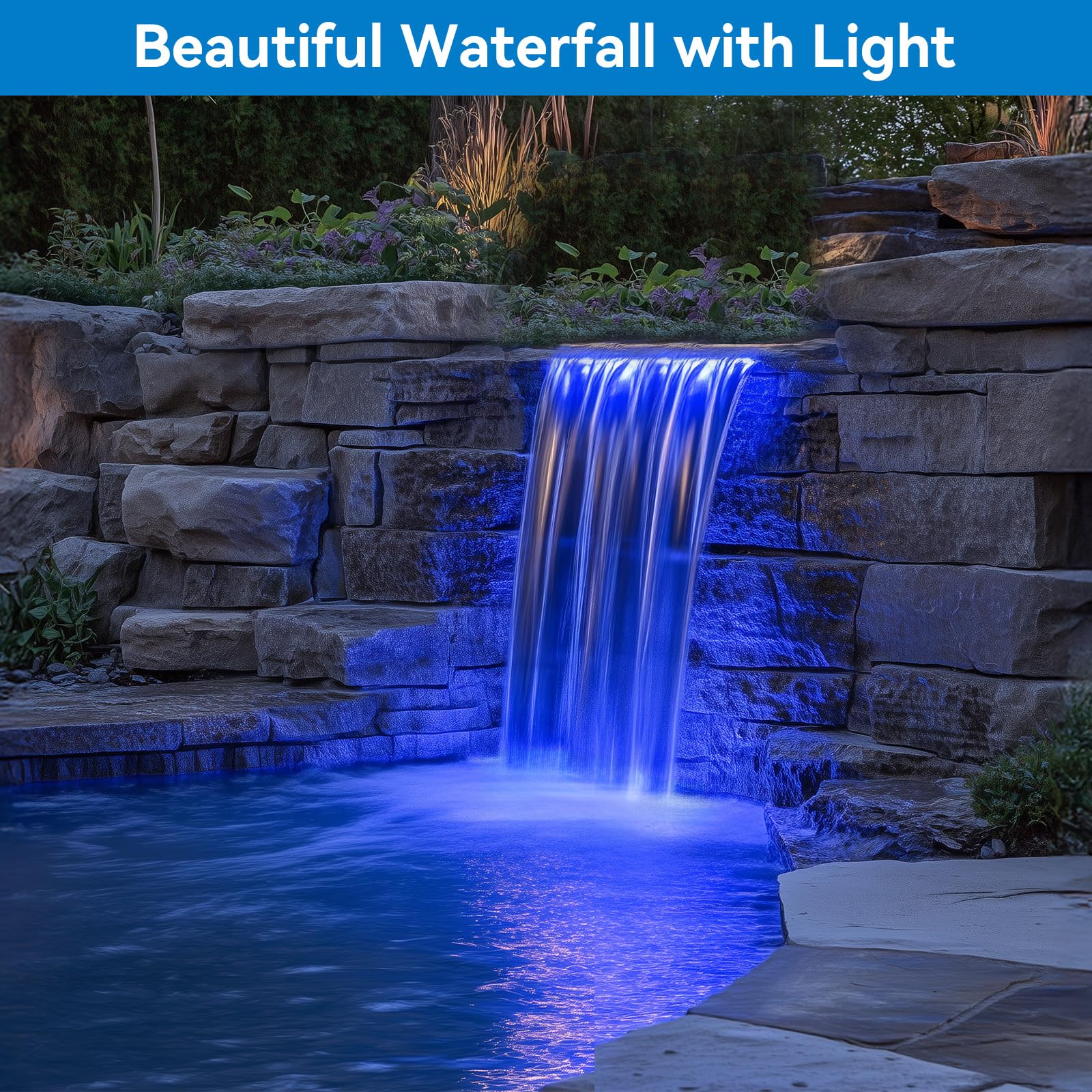 40W 660GPH Electric Waterfall Pump Kit with 8"x13.4" Spillway (LED)