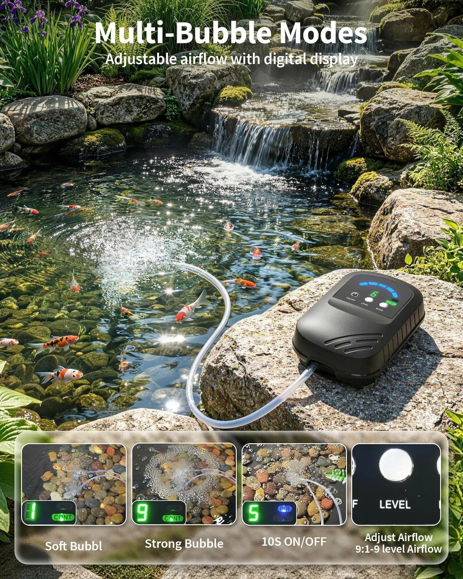 4W Solar Pond Aerator with 2200mAh Battery & Digital Display