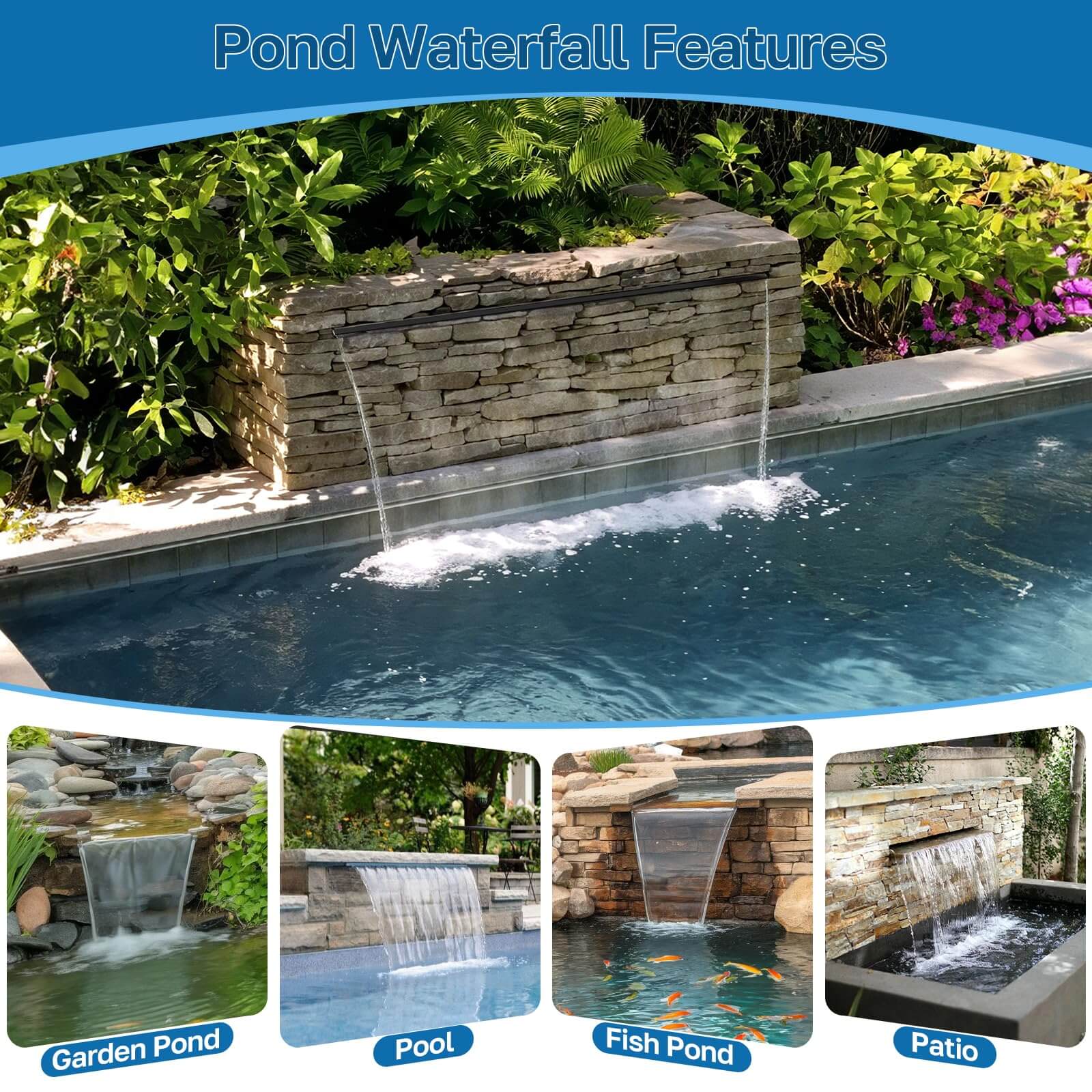 80W 1200GPH Electric Waterfall Pump Kit with 24"x4.3" Spillway