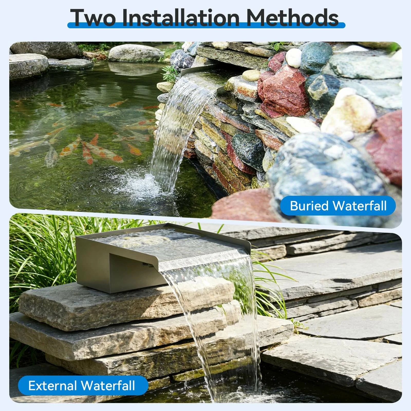40W 660GPH Waterfall Pump Kit with 12" Spillway & Pond  Filter