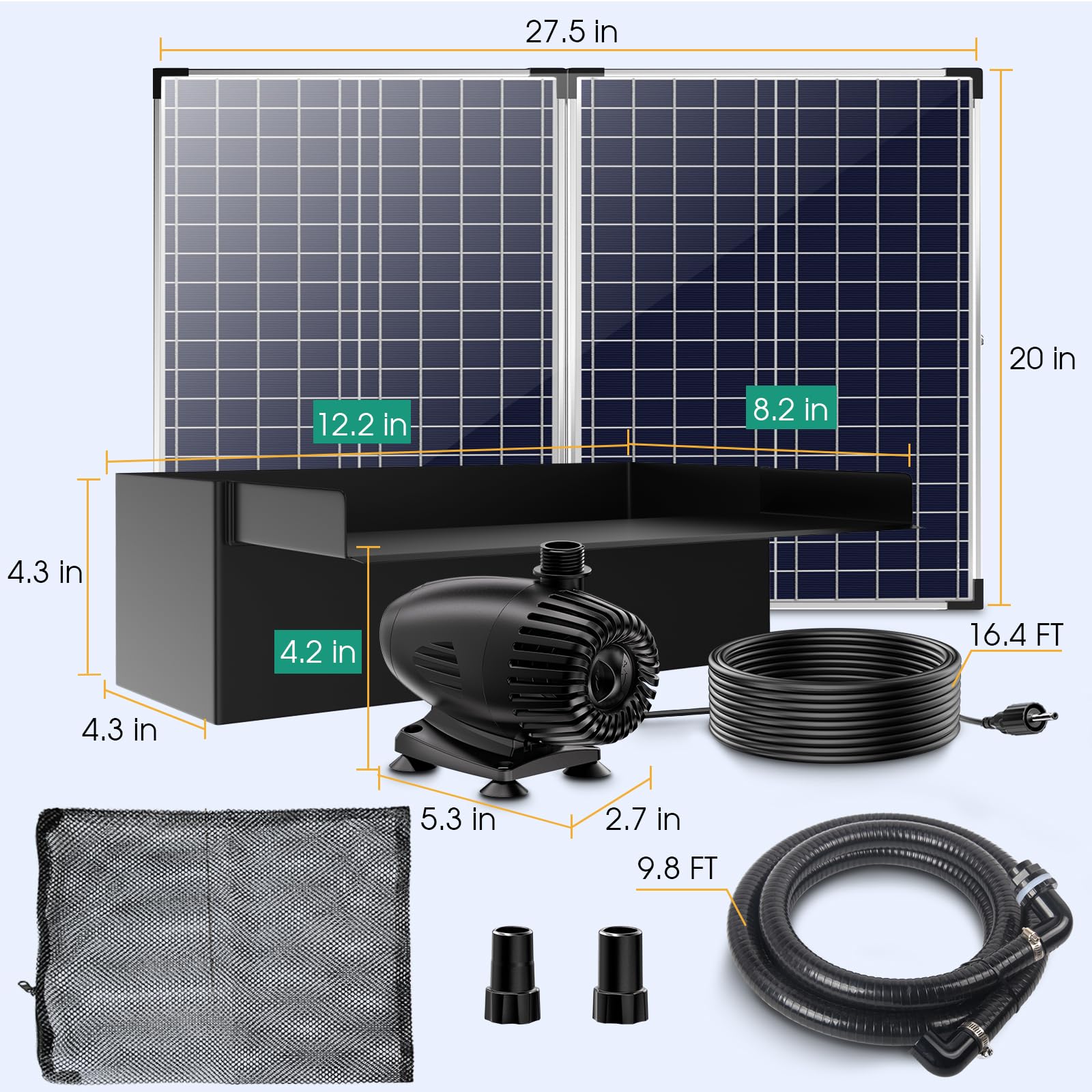 70W 580GPH Solar Waterfall Pump Kit with 12"x4.3" Spillway