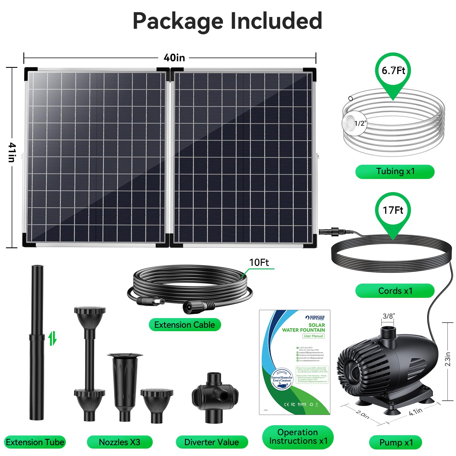 55W 580GPH Solar Water Fountain Pump