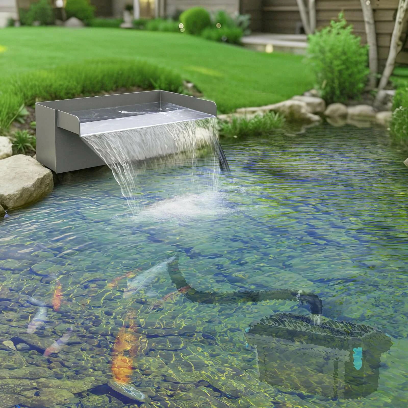 40W 660GPH Waterfall Pump Kit with 12" Spillway & Pond  Filter