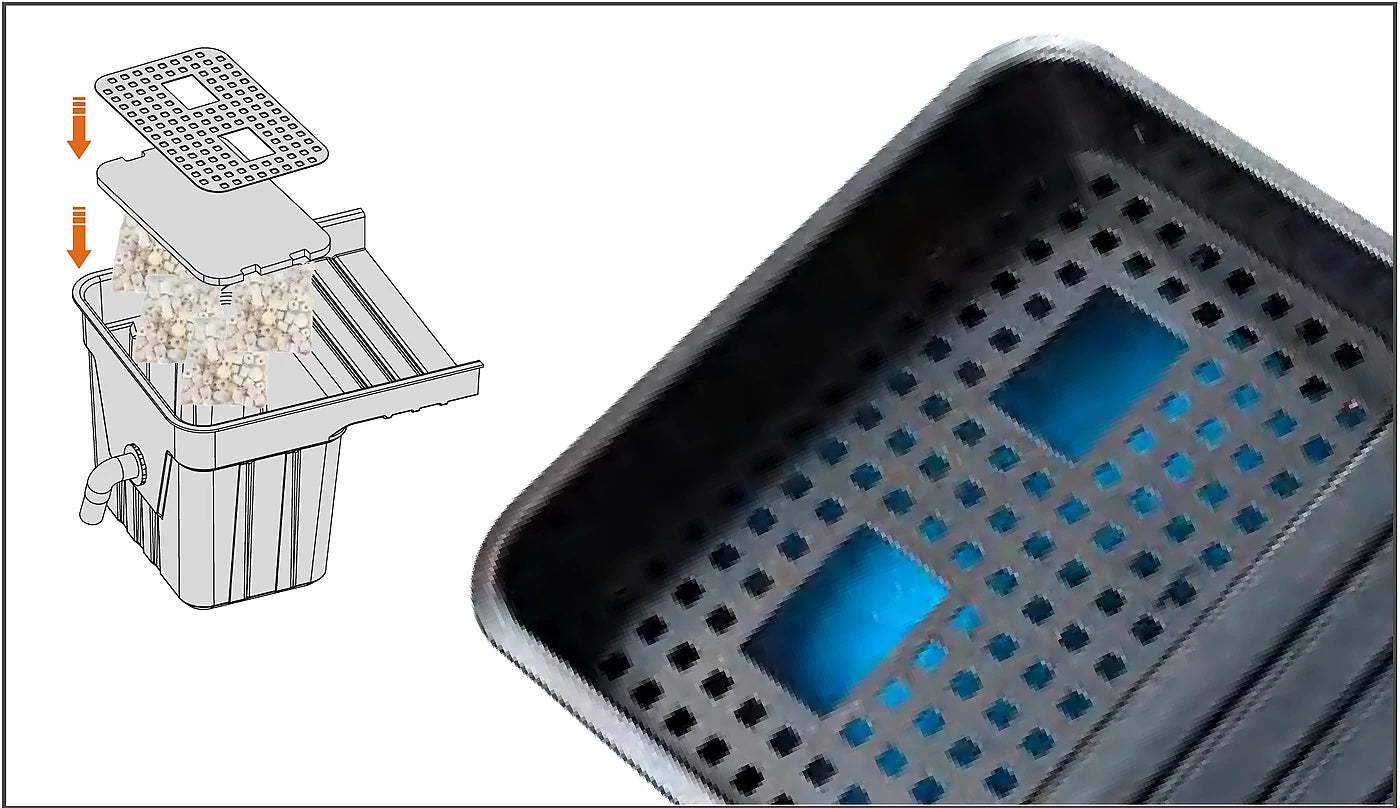 place solar pump for waterfall feature media and cover