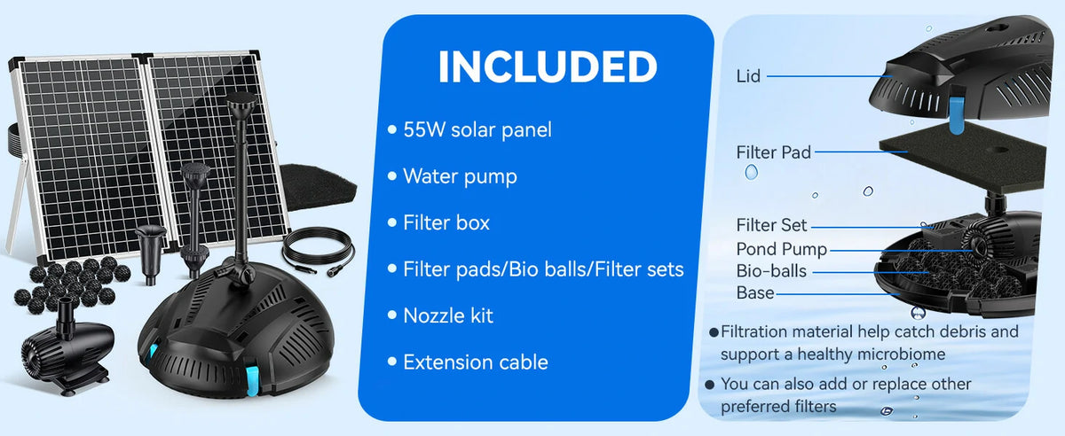 solar power filter for pond package